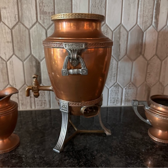 Vintage Universal Copper Samovar Coffee Urn Set L.F.&C. E9189 w Creamer Sugar - Picture 10 of 16